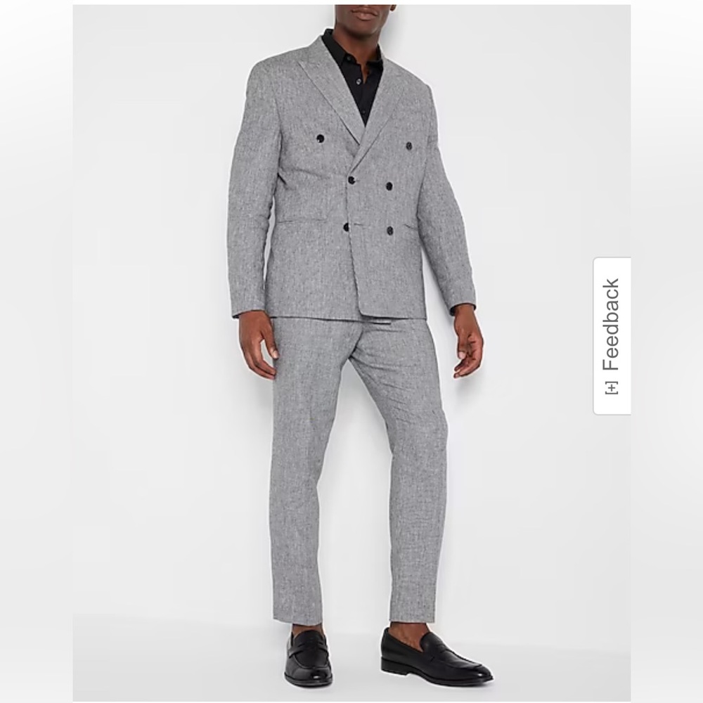 Express Slim Black & White Houndstooth Linen Blazer